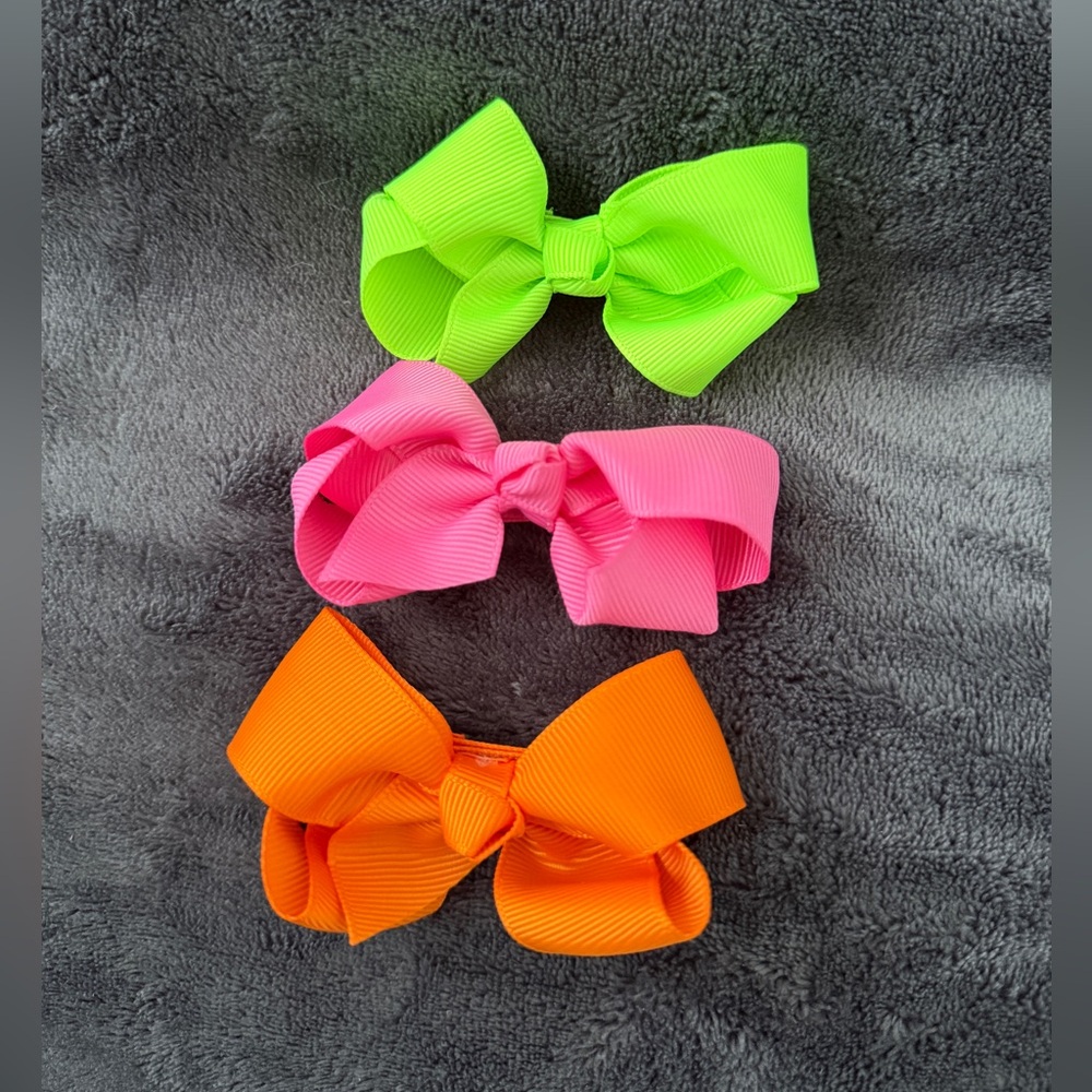 Neon Hair Bows Set for Girls Bright Pink Green Orange Boutique Style Clips